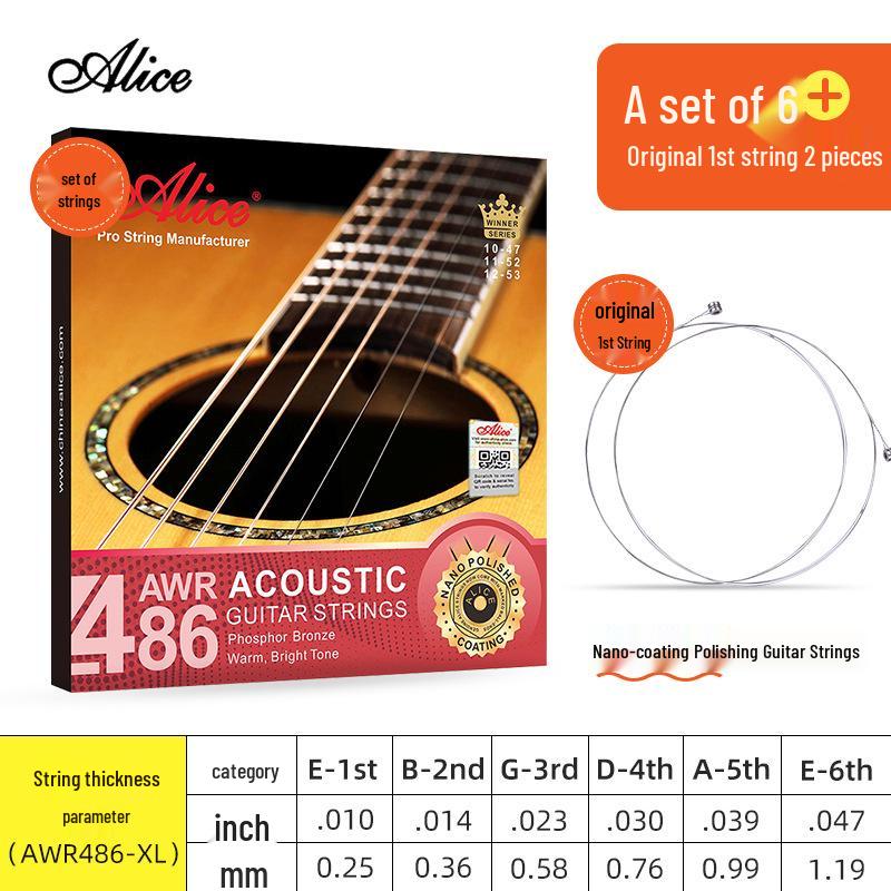 Sada strun pro akustickou folkovou kytaru Alice s fosforovým bronzem (6 strun)
