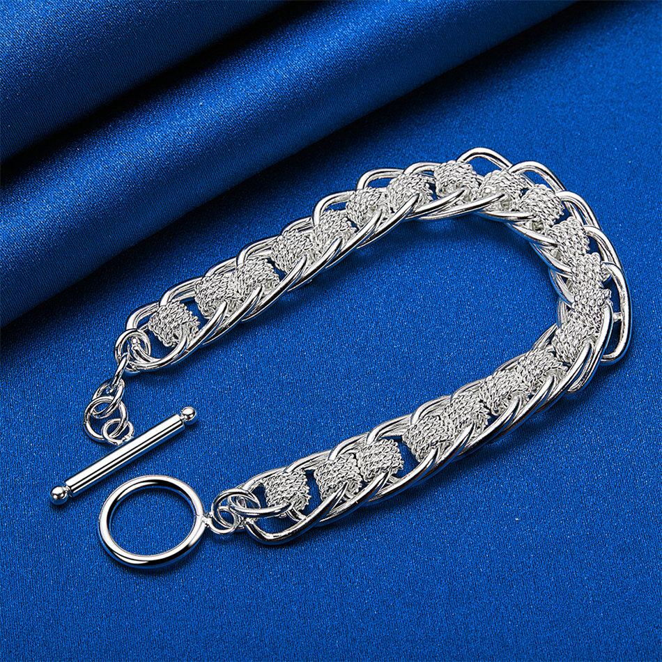 925 Sterling Silver 8-inch Exquisite Round Mesh Bracelet, Fashionable Women's Party Jewelry, Wedding Accessories