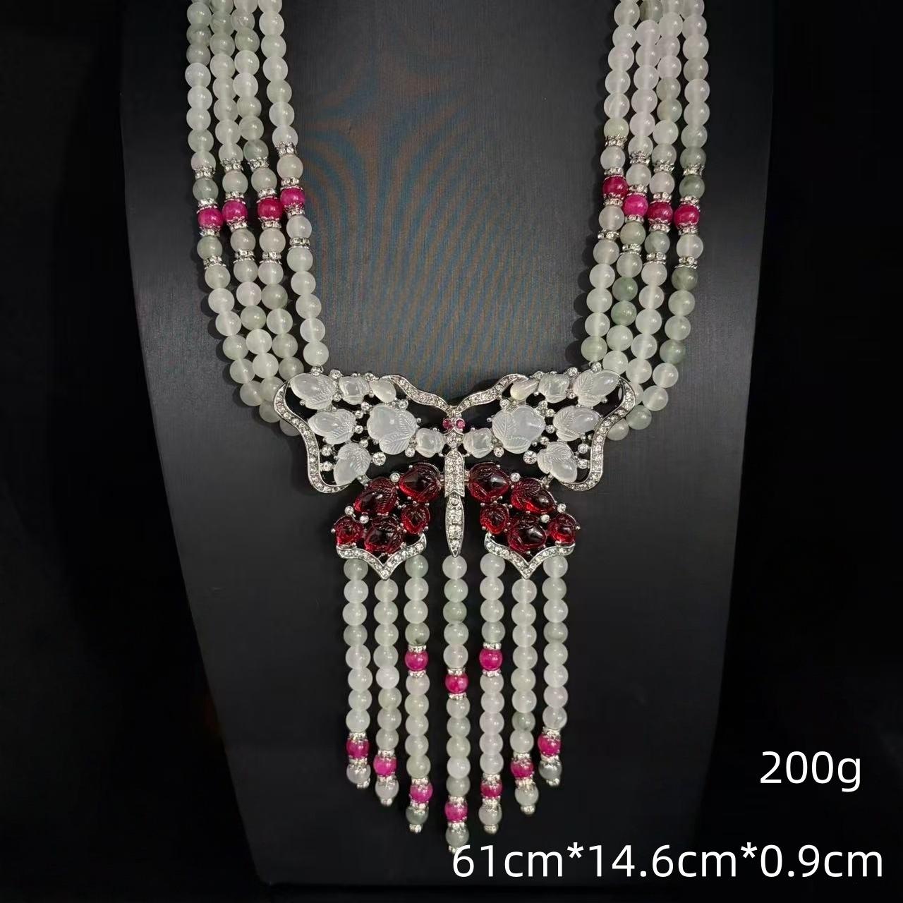 

Antique Long Yingluo Retro Butterfly Pendant, Flat Collar, Tang Style Hanfu Accessories, Ming-Made Long Tassel Back Cloud Necklace, Women