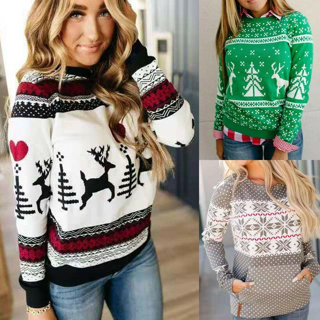 Loose Christmas Women Xmas Pullover Jumper Sweater Long Sleeve Top Sweatershirt