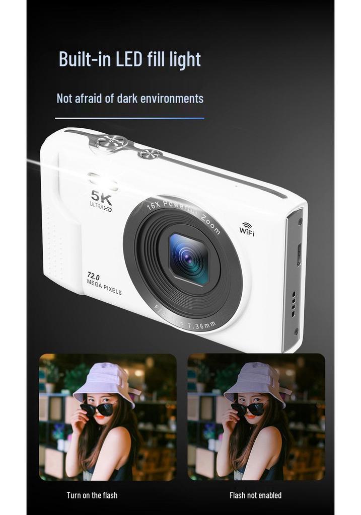 5K HD CCD Digital Mini Selfie Camera for Students and Home Use