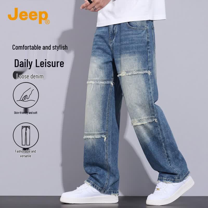 JEEP Men s Retro Patchwork Straight Leg Jeans 38