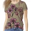 Summer Round Neck Botanical Pattern 3D Print Top Fashionable Casual Short Sleeved Women's T-shirts