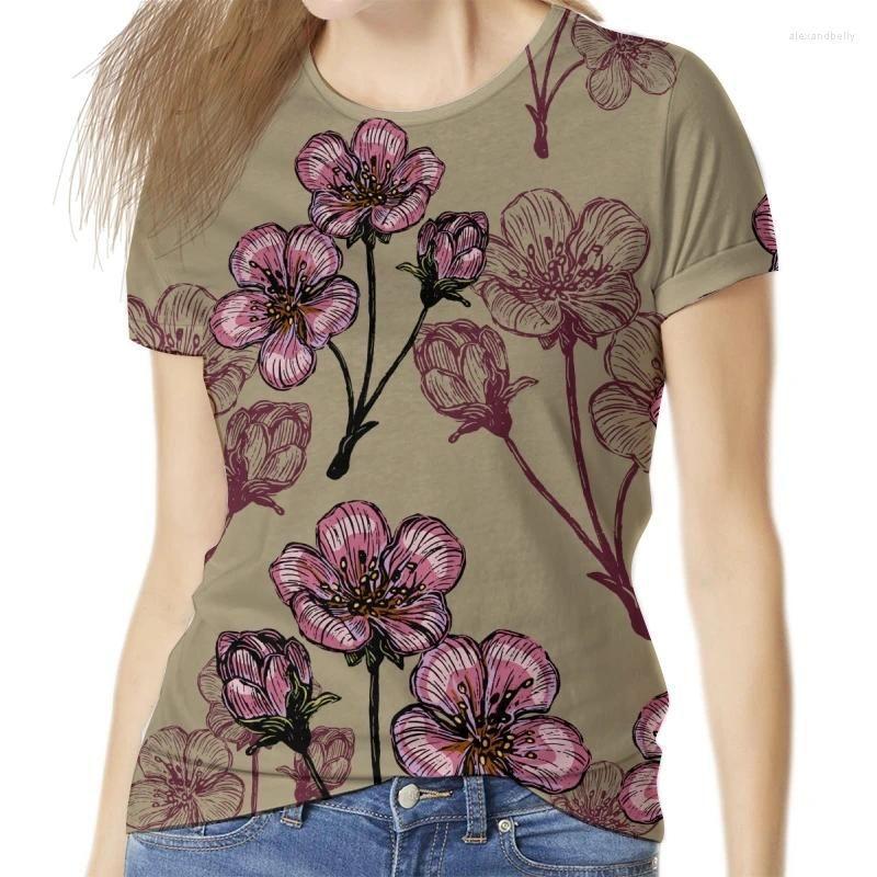 Summer Round Neck Botanical Pattern 3D Print Top Fashionable Casual Short Sleeved Women's T-shirts