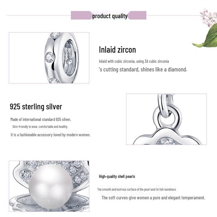 Yinziyun S925 Sterling Silver Pearl Oyster Pendant Bracelet, Fashion Inlaid Pearl DIY String BSC242