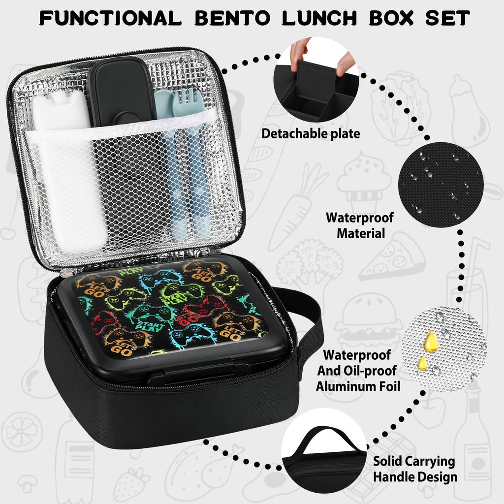 Bento-Lunchbox für Kinder mit isoliertem 237-ml-Vakuum-Lebensmittelbehälter, Lunchtasche, Kühlakku und biegsamer Gabel und Löffel, auslaufsicher