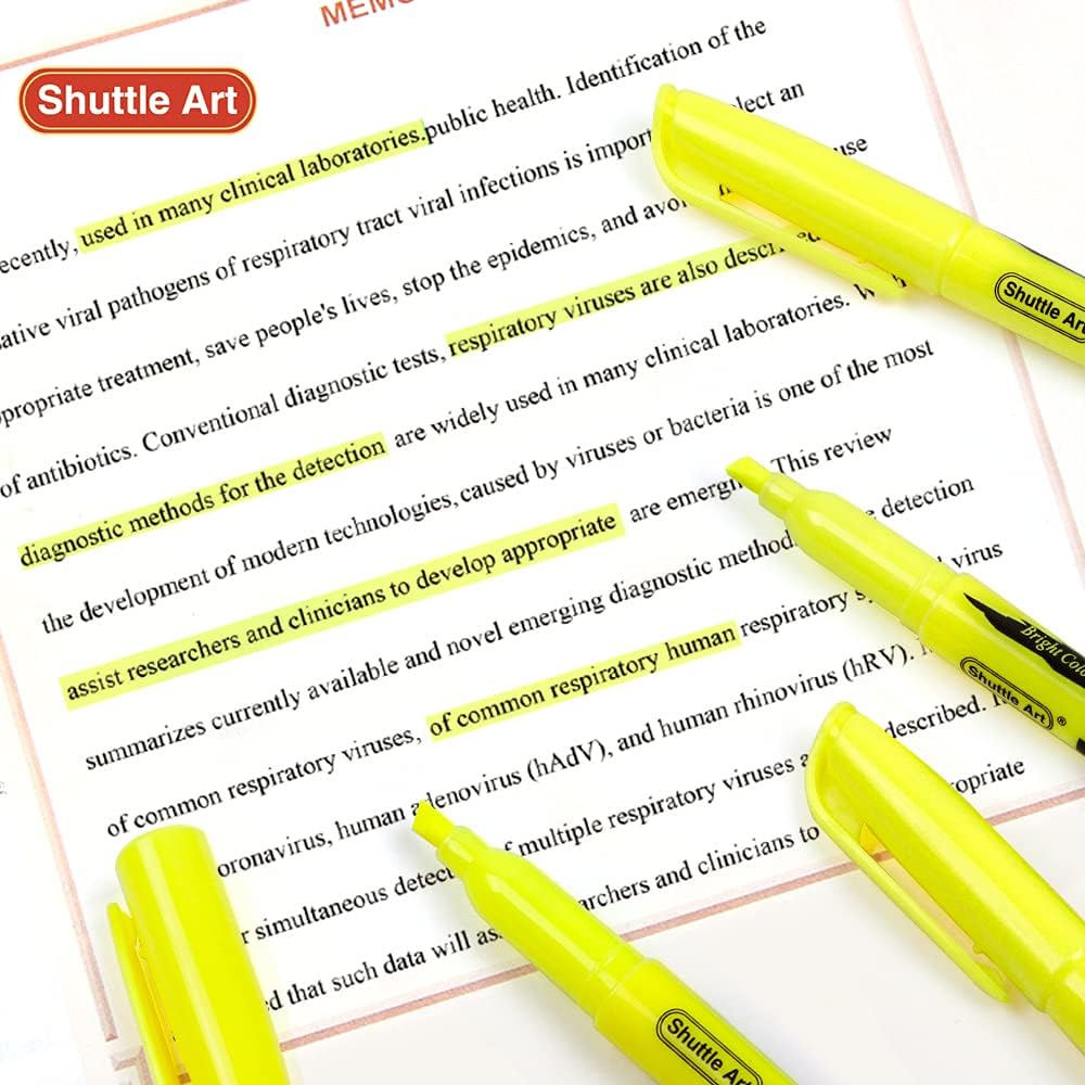 Shuttle Art Yellow Highlighters, 30 Pack Highlighters Bright Colors, Chisel Tip Dry-Quickly Non-Toxic Highlighter markers for Adults Kids