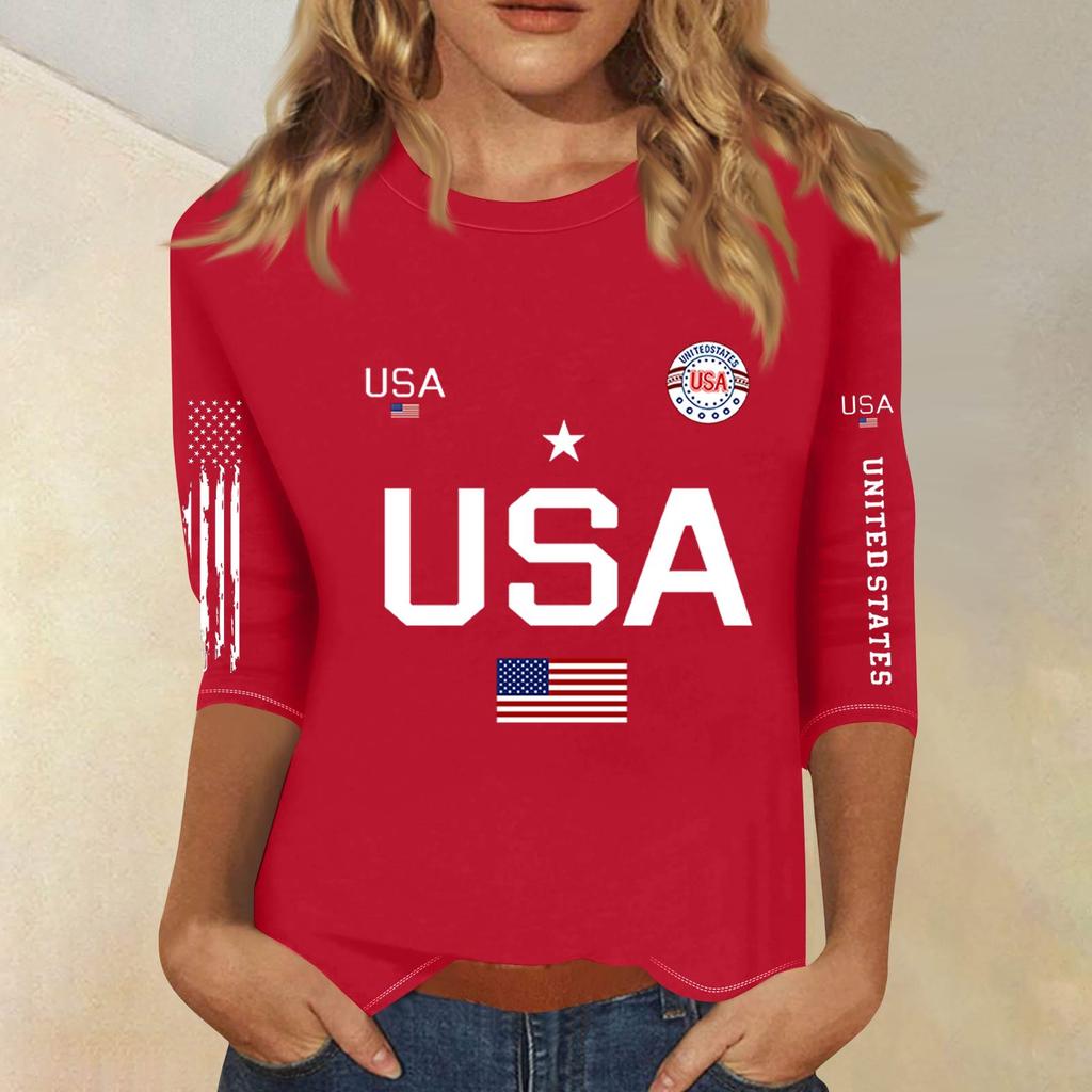 3/4-Ärmel Oberteile für Damen T-Shirt Lässig Print Oberteile T-Shirt Rundhals Pullover Bluse