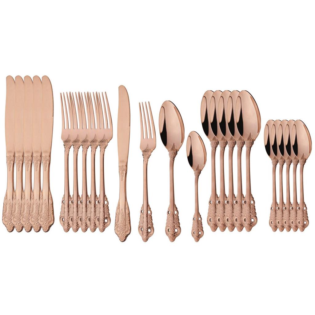 24Pcs Gold Cutlery Set 18/10 Stainless Steel Dinnerware Set Knives Fork Spoon Dinner Tableware Party Kitchen Flatware Silverware