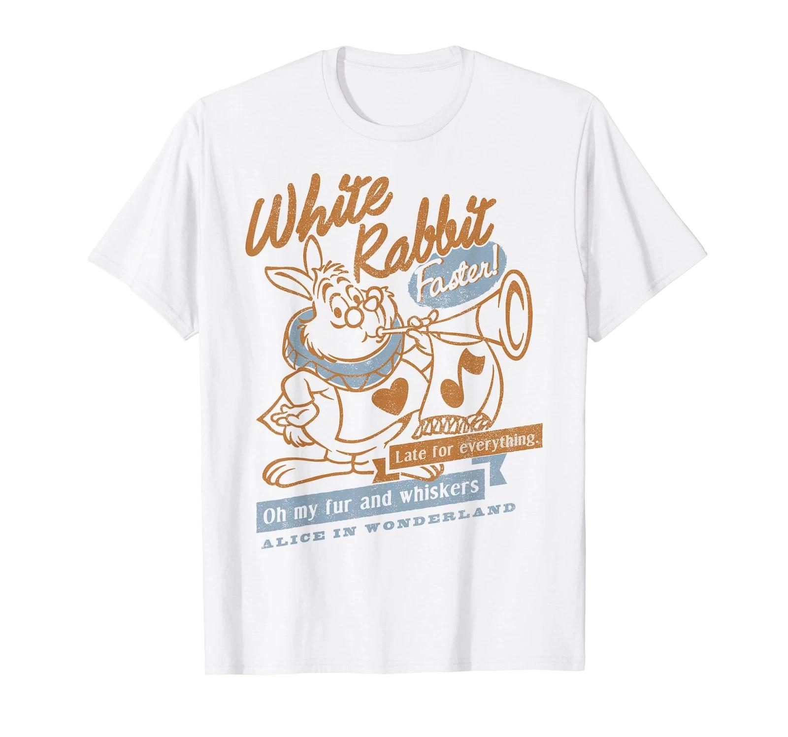 Disney Alice In Wonderland White Rabbit Outline Text Poster T-Shirt_ 2XL