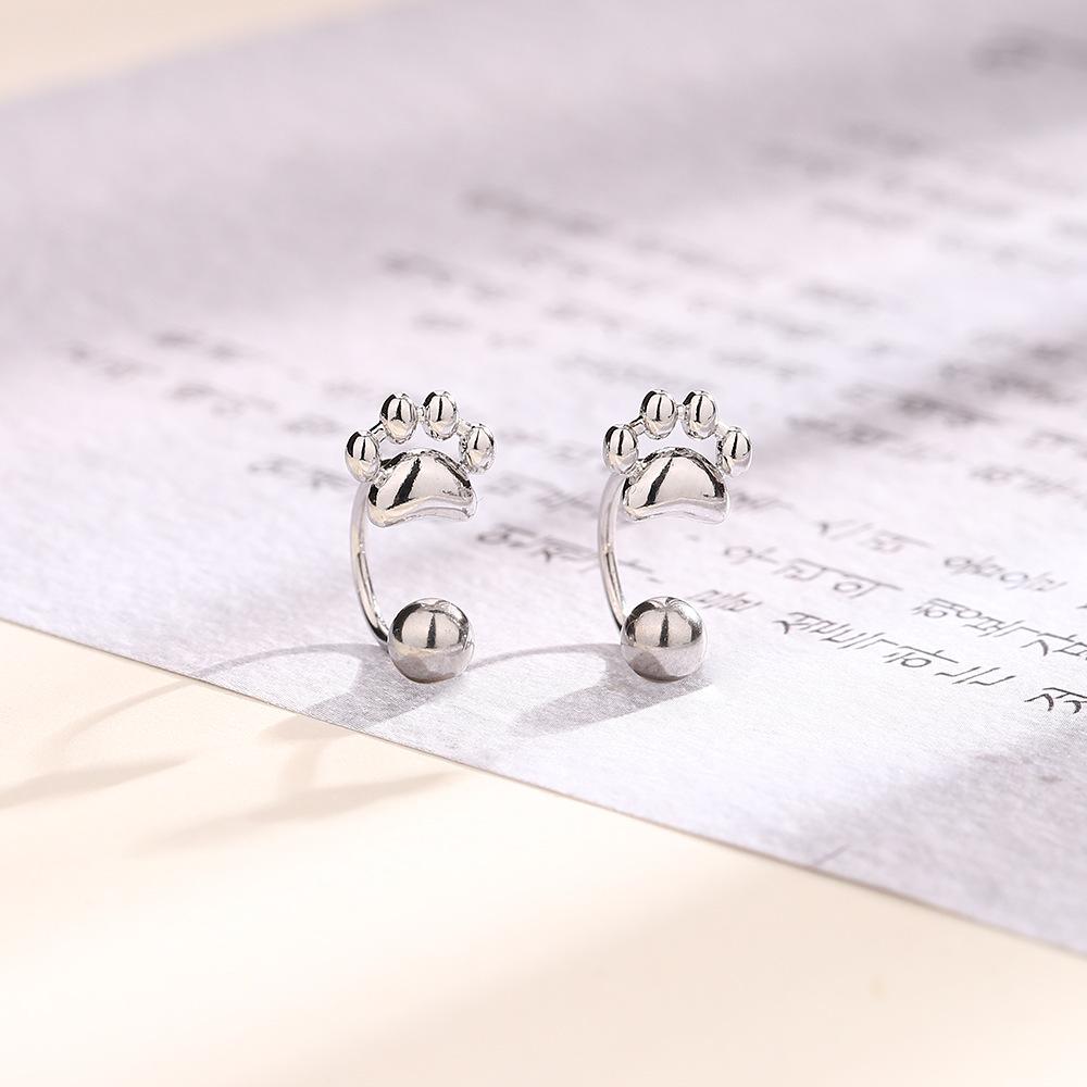 Cat Paw Ear Hook Earrings - Minimalist Korean Fashion, Cute Screw-in Studs for Women