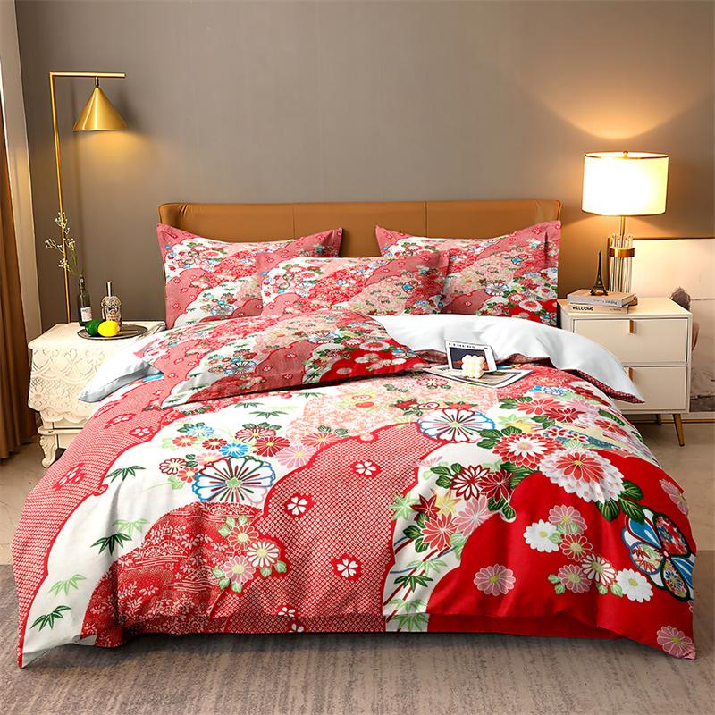 Red Big Flower Bedding Set Lovely Duvet Cover Boys, Kid's Quilt Cover Girls Room Gorgeous Bedding King/Queen Duvet Cover Set