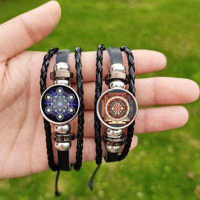 Metatron Cube Spiritual Bracelet Sacred Geometry Sri Yantra Life Flower Charm Chakra Leather Bracelets Wristband Jewelry