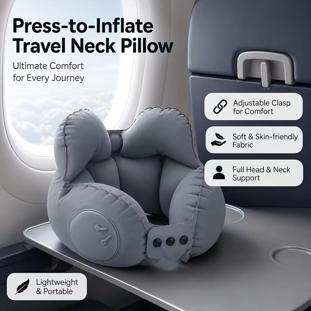 1pc Compressible Inflatable Neck Pillow, Portable Travel Cervical Support Pillow, Inflatable Air Neck Rest for Plane & Naps