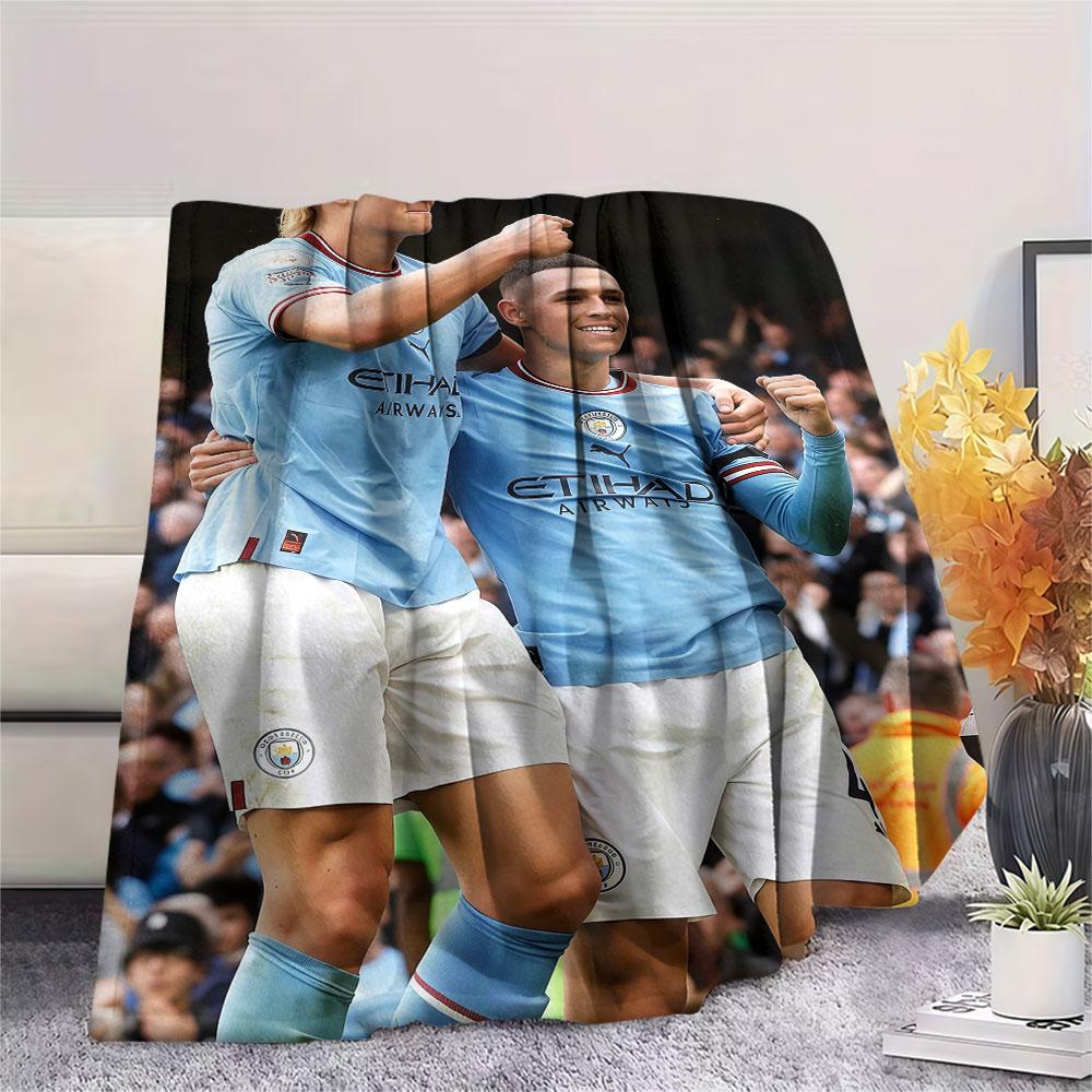 Erling Haaland & Phil Foden Printed Flannel Blanket, soft throw for bedroom sofa, washable, fan merchandise, great gift.