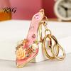 Car Key Holder Rhinestone Rose High Heel Keychain, Sparkling High-Heeled Shoes Ring, Purse Charm Bag Backpack Hanging Decor Charm, Gift for Women