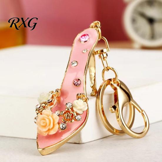 Car Key Holder Rhinestone Rose High Heel Keychain, Sparkling High-Heeled Shoes Ring, Purse Charm Bag Backpack Hanging Decor Charm, Gift for Women