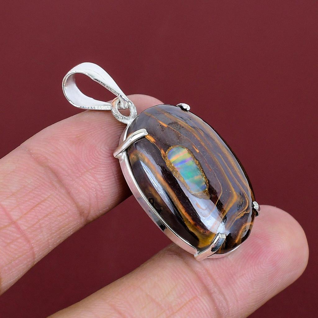 Ethopian opal in boulder opal pendant very pretty gemstone jewelry handmade pendant 925 sterling silver pendant unique pendant gifts for mom