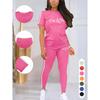 Moisture Wicking Ladies Short Sleeve T-shirt High Waist Full Length Leggings Fitness Two Piece