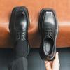 Men's Black Casual Derby Shoes Thick Sole Square Head Fashion Patent Leather Original Leather Shoes Luxury Business Men's Shoes