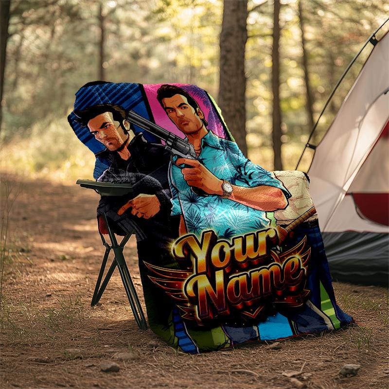 1pc Personalized Name GTA Theme Blanket - Digital Print, Polyester, Cozy for All Seasons, Perfect for Outdoor, and Travel