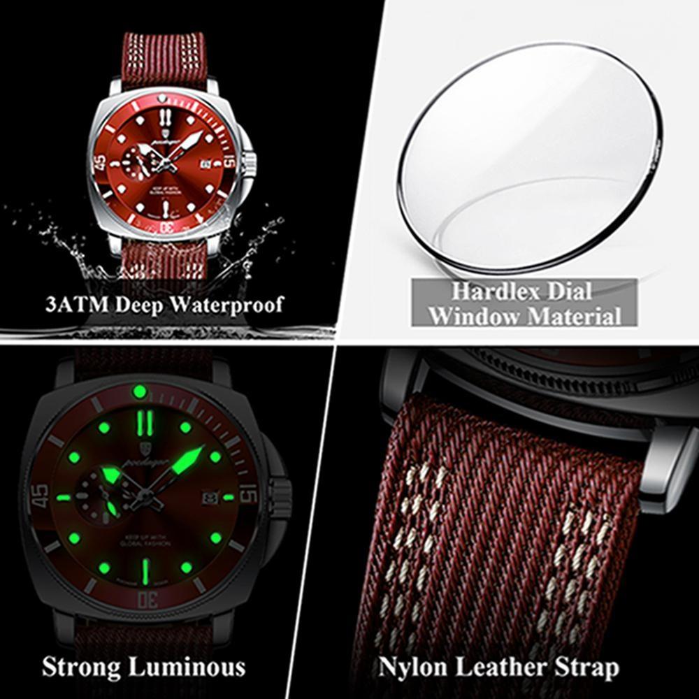 POEDAGAR Quartz Movement Luminous Hands Watch Mens Casual Nylon Strap Date Male Wristwatches Waterproof Clcok