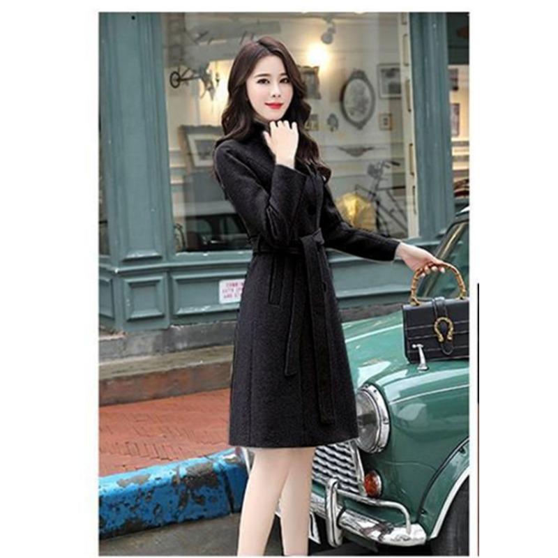 Dámský vlněný kabát, středně dlouhý, jednořadý, korejský styl, zeštíhlující vlněný kabát pro ženy