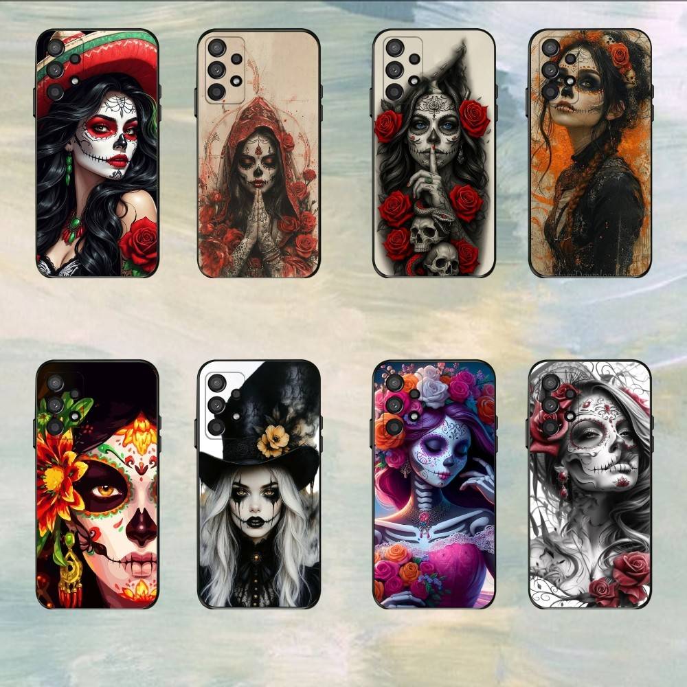 Catrina Skull Girl Mexican Phone Case For Samsung S25,S24,S21,S22,S23,S30,Ultra,S20,Plus,Fe,Lite,5G Black Cover