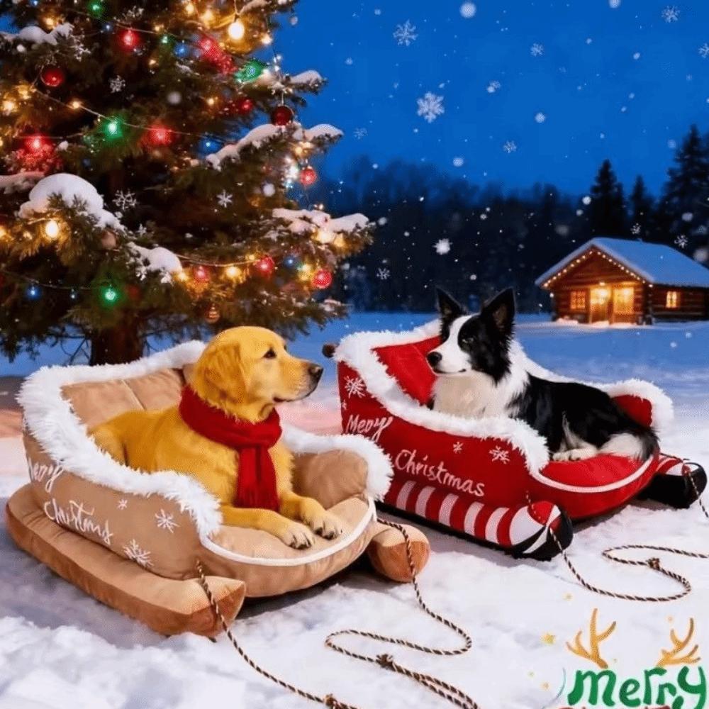 Raised Rim Dog Winter Warm Plush Sofa Reindeer Shape Xmas Sleigh Cat Nest  Indoor Home