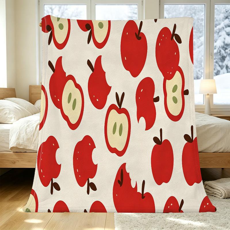 Hemmed Flannel Throw Blanket | Apple Series - Soft, Cozy & Warm, Festive Home Decor for Halloween & Christmas, Gentle for Bed, Couch, Living Room