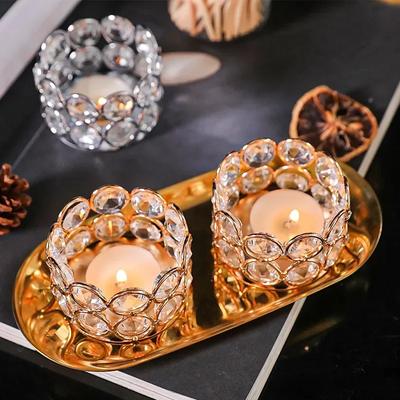 Luxury Crystal Candle Holder, Gold and Silver Candlesticks, Glass Jar for Candles, Wedding Party Supplies, Table Decorations