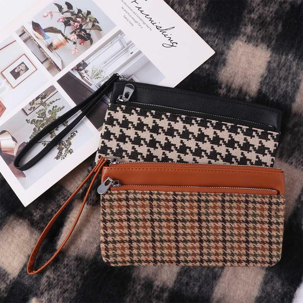 Coin Pocket Retro Houndstooth Handbag Korean Style Women Long Purse Zipper Clutch Wallet  Women