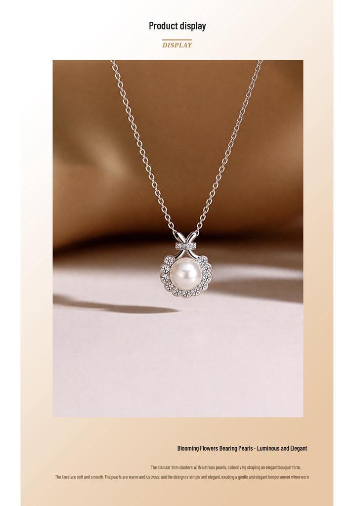 S925 Silver Bead Floral Freshwater Pearl Necklace with Bowknot Diamond Design - Elegant, Luxurious, & Versatile Clavicle Chain