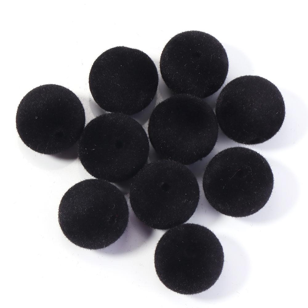 

10Pcs/Lot 16mm Colorful Flocking Acrylic Beads Round Velvet Beads Loose Spacer Beads For Jewelry Making DIY Keychain Crafts чёрный