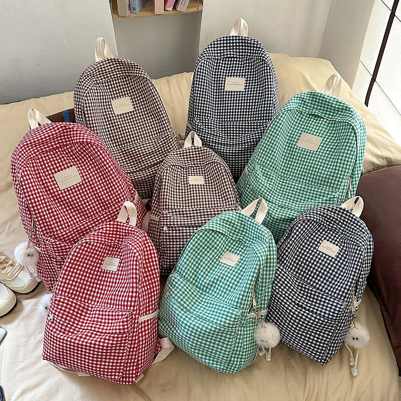 Plaid Backpack Campus Student Schoolbag Nylon Large Capacity Backpack