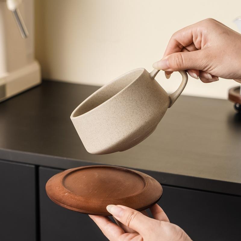 Retro and High End Coarse Earthenware Coffee Cups and Saucers Afternoon Tea Cup Sets for Homestays and Hotels  Latte Cups As Gifts