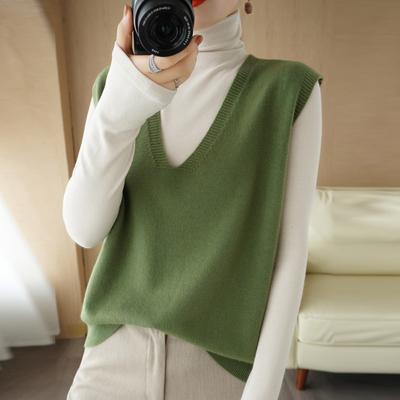 Colete Sem Mangas de Lã Tricotada com Gola Larga Versão Coreana Cor Sólida Casual Top Colete Feminino