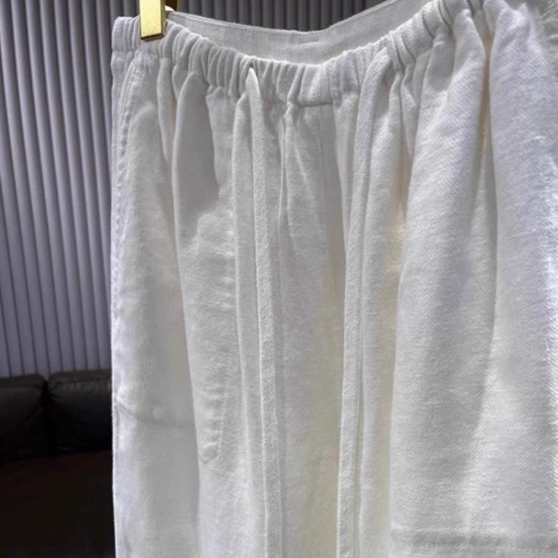 Summer Thin Linen Wide Leg Pants Women's High Waist Drape Premium Casual Cotton Linen White Straight Pants