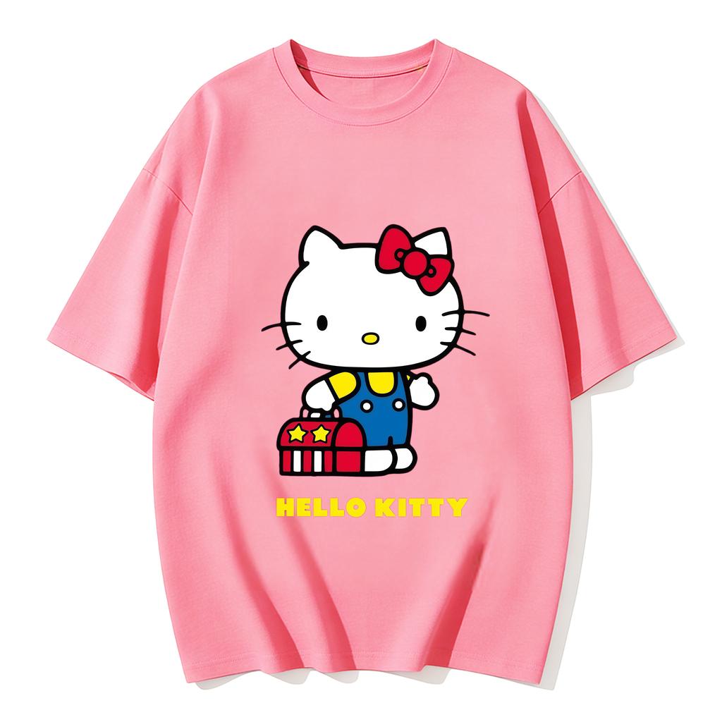 2026 Summer Hello Kitty Cartoon Printed Short Sleeve Pure Cotton Tshirt Parentchild Outfit Classic Fashion Womens Tees Tops