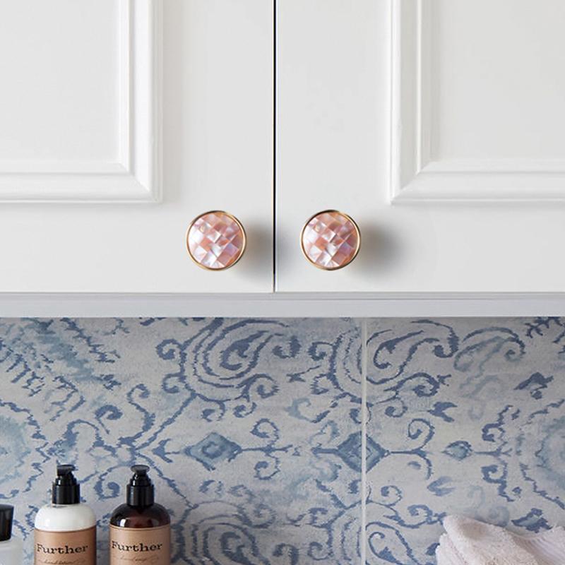 Natural Shell/ Lattice shape knob Dresser Drawer Knobs Pulls Handles/Cupboard Pink Knobs Furniture Cabinet Handle
