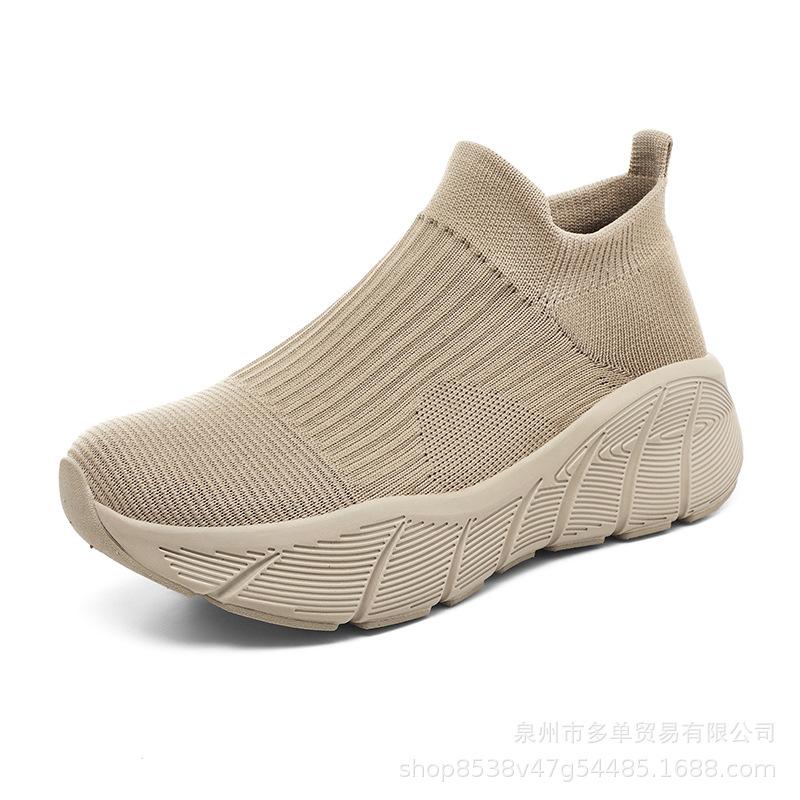 Lazy Comfortable Spring and Autumn Fly-woven Socks Shoes Thick-soled Large-size Sports Shoes Shock-absorbing Running Shoes