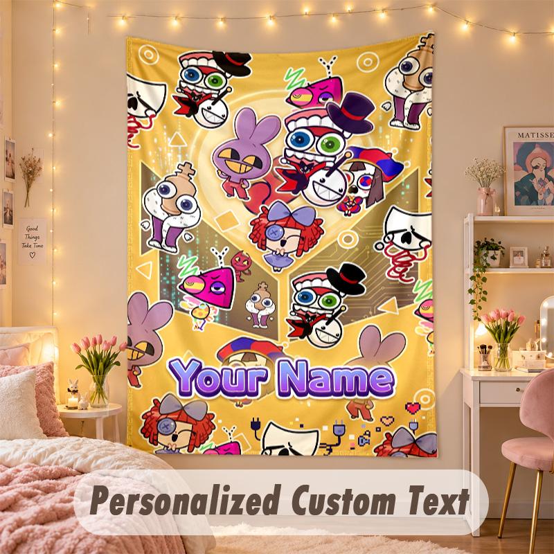 Custom Personalized Tapestry,The Amazing Digital Circus Print Custom Name Text Wall Art Hanging for Bedroom