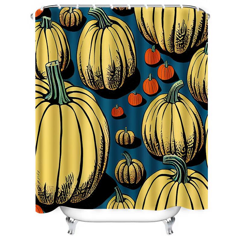 Tuniu Pumpkin Pattern Shower Curtain Unique Fall Halloween Decorative Bathroom Curtain For Home Decor