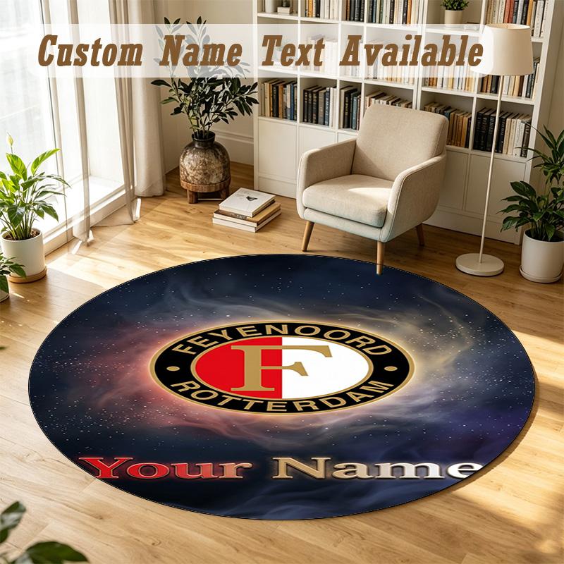 Round Rug Custom NameFeyenoord Pattern Non Slip Carpet Home Floor Decor