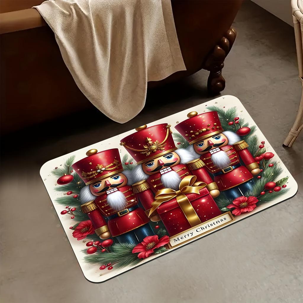 Nutcracker Soldier Christmas Welcome Mat, Machine Washable Non-Fading Rug for Indoor Outdoor Multi-Room Holiday Decor