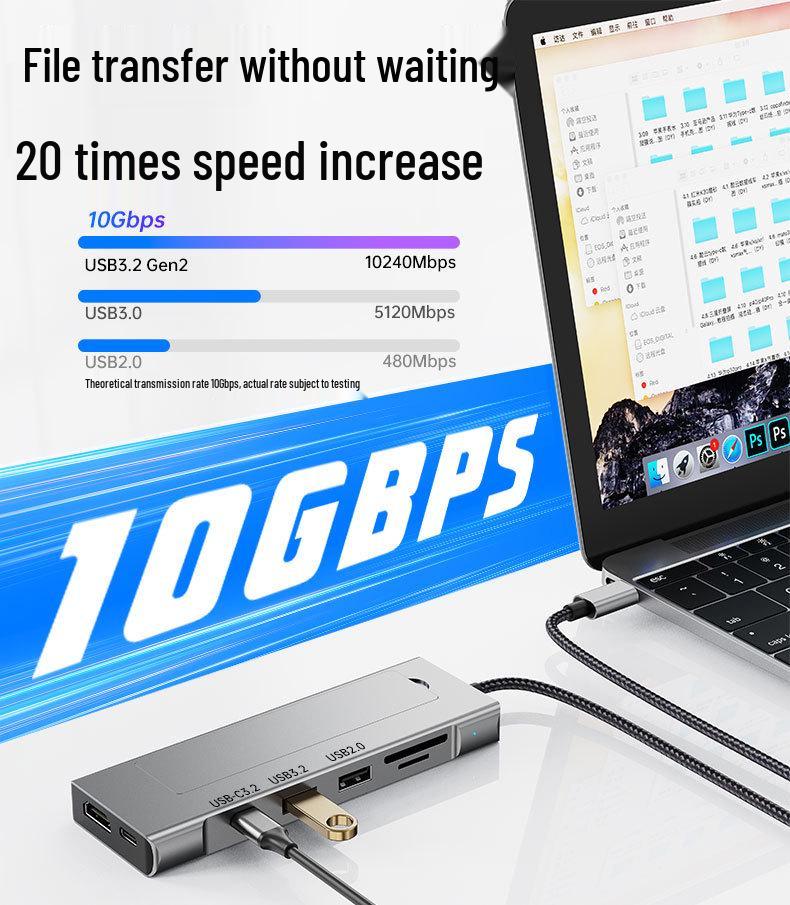 M.2 SSD Enclosure Dock with Type-C Hub 3.2, 10G Multi-Port Docking