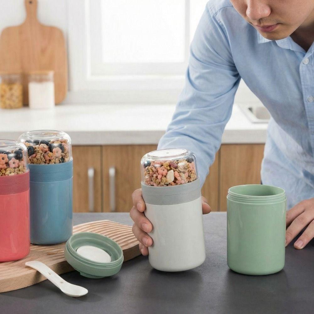 Sealing Overnight Oat Cup with Lid and Spoon Breakfast Cups Portable Salad Cup  Kitchen.