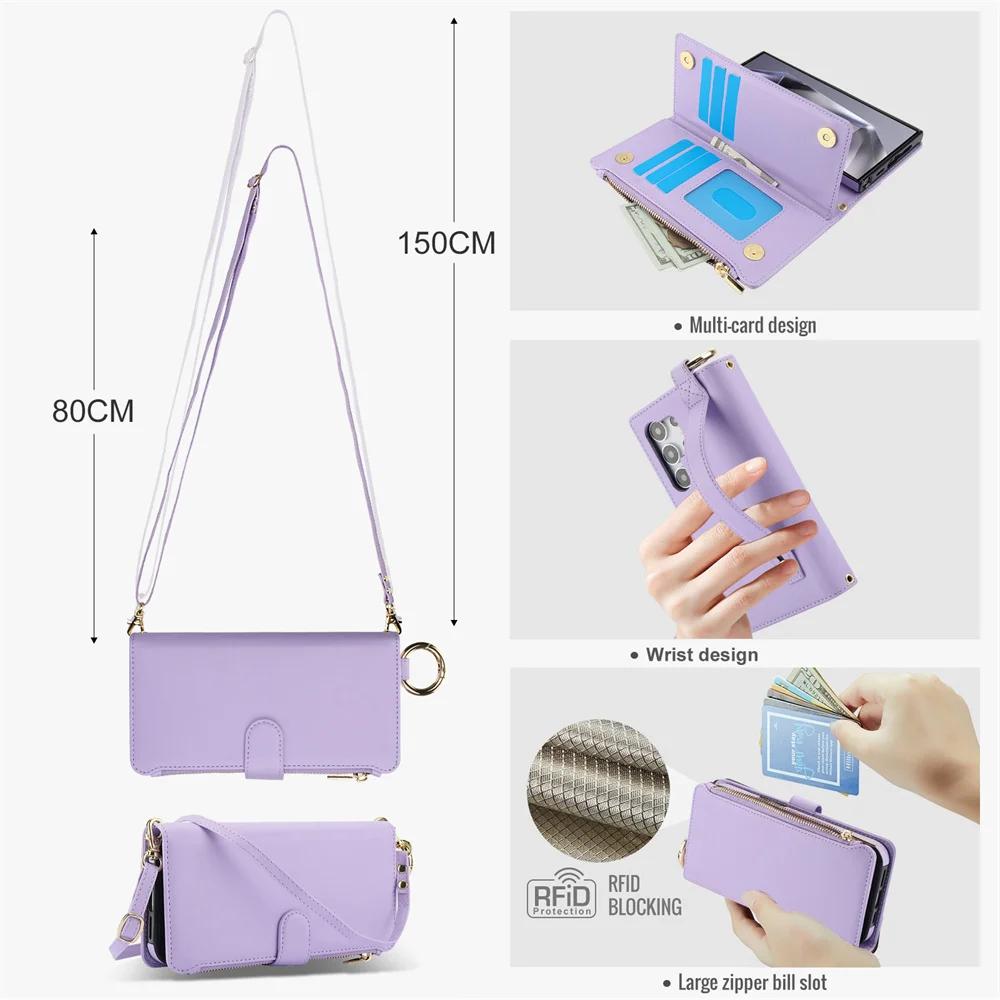 Crossbody Wallet Phone Case for Samsung Galaxy S23 S21 FE S25 S24 S22 Plus Note 20 Ultra A16 A14 A15 A52 A52S A53 A54 A55 5G