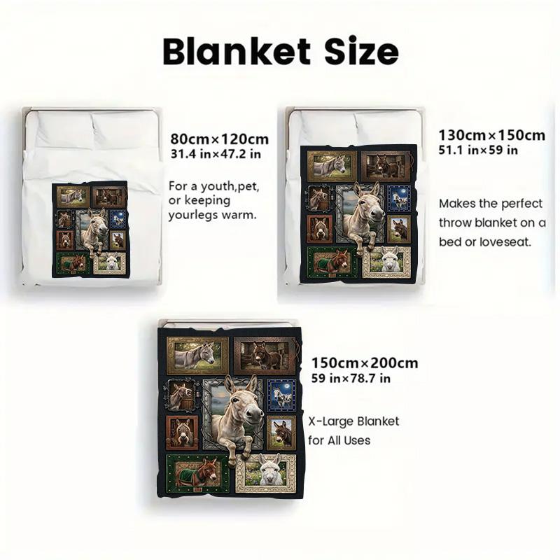 Donkey Portraits 2D Flat Pattern Flannel Blanket, High quality All Seasons, Home Decor, Warmth and Comfort, Perfect for Christmas Gifts.