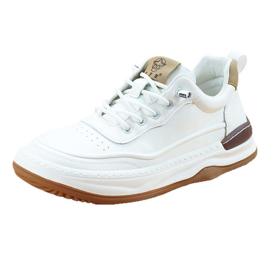 Leather men's shoes new autumn versatile trend crooked head white shoes men's thick-soled breathable leather shoes men's casual board shoes